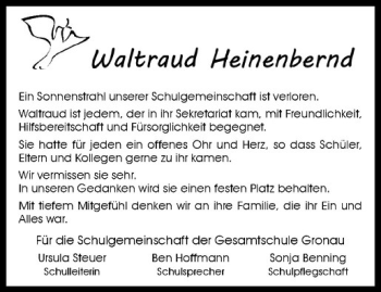 Anzeige von Waltraud Heinenbernd von Westfälische Nachrichten