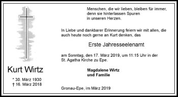 Anzeige von Kurt Wirtz von Westfälische Nachrichten