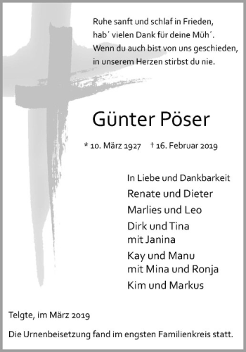 Anzeige von Günter Pöser von Westfälische Nachrichten