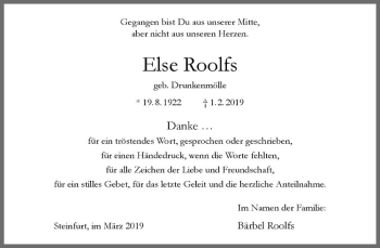 Anzeige von Else Roolfs von Westfälische Nachrichten