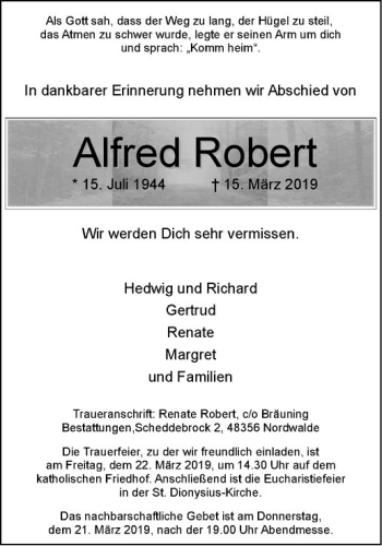 Anzeige von Alfred Robert von Westfälische Nachrichten