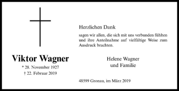 Anzeige von Viktor Wagner von Westfälische Nachrichten