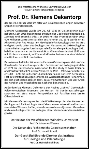 Anzeige von Klemens Oekentorp von Westfälische Nachrichten