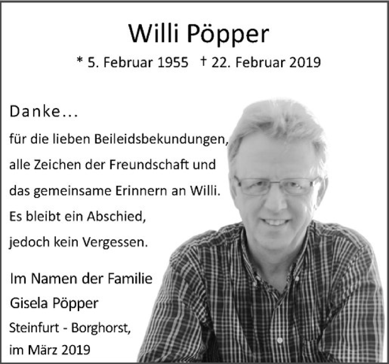  Traueranzeige für Willi Pöpper vom 30.03.2019 aus Westfälische Nachrichten