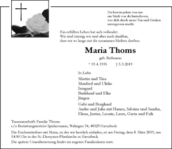 Anzeige von Maria Thoms von Westfälische Nachrichten