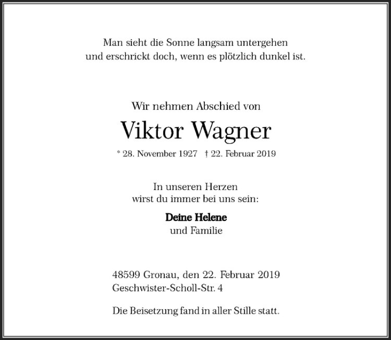  Traueranzeige für Viktor Wagner vom 16.03.2019 aus Westfälische Nachrichten