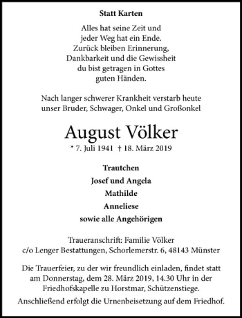 Anzeige von August Völker von Westfälische Nachrichten