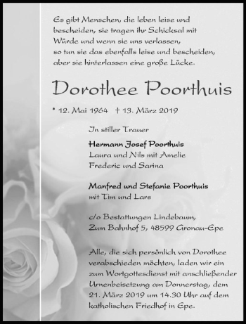 Anzeige von Dorothee Poorthuis von Westfälische Nachrichten