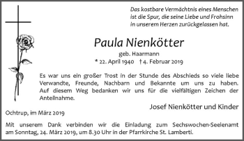 Anzeige von Paula Nienkötter von Westfälische Nachrichten