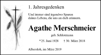 Anzeige von Agathe Merschmeier von Westfälische Nachrichten