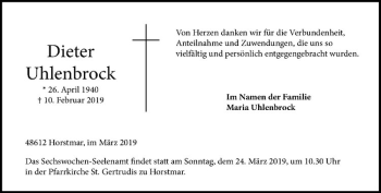 Anzeige von Dieter Uhlenbrock von Westfälische Nachrichten