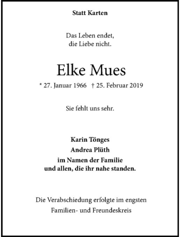 Anzeige von Elke Mues von Westfälische Nachrichten