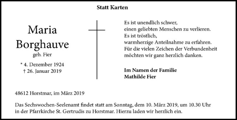  Traueranzeige für   vom 06.03.2019 aus Westfälische Nachrichten