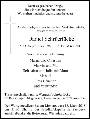 Anzeige von Daniel Schröerlücke von Westfälische Nachrichten