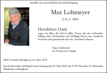 Anzeige von Max Lohmeyer von Westfälische Nachrichten