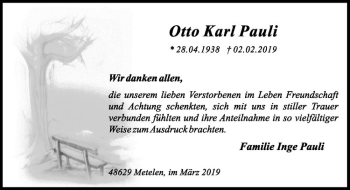 Anzeige von Otto Karl Pauli von Westfälische Nachrichten