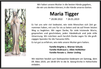 Anzeige von Maria Tigger von Westfälische Nachrichten