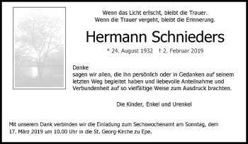 Anzeige von Hermann Schnieders von Westfälische Nachrichten