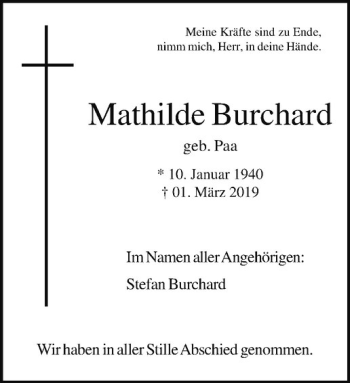 Anzeige von Mathilde Burchard von Westfälische Nachrichten