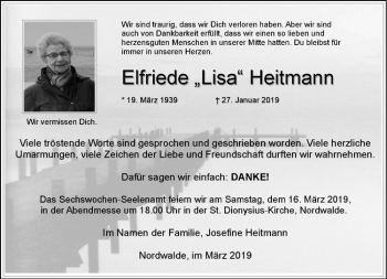 Anzeige von Elfriede Heitmann von Westfälische Nachrichten