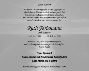 Anzeige von Ruth Ferlemann von Westfälische Nachrichten