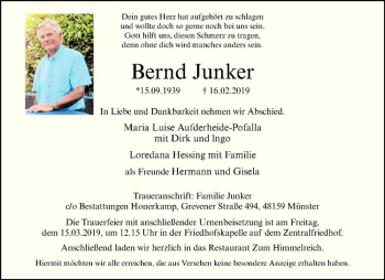 Anzeige von Bernd Junker von Westfälische Nachrichten