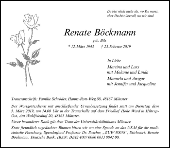 Anzeige von Renate Böckmann von Westfälische Nachrichten