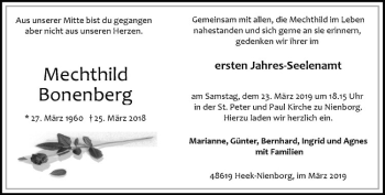 Anzeige von Mechthild Bonenberg von Westfälische Nachrichten