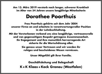 Anzeige von Dorothee Poorthuis von Westfälische Nachrichten