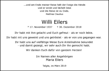 Anzeige von Willi Eilers von Westfälische Nachrichten