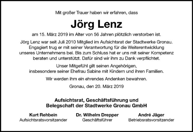 Traueranzeige für Jörg Lenz vom 21.03.2019 aus Westfälische Nachrichten