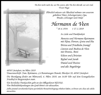 Anzeige von Hermann de Veen von Westfälische Nachrichten