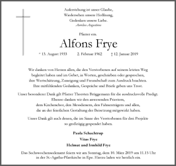 Anzeige von Alfons Frye von Westfälische Nachrichten