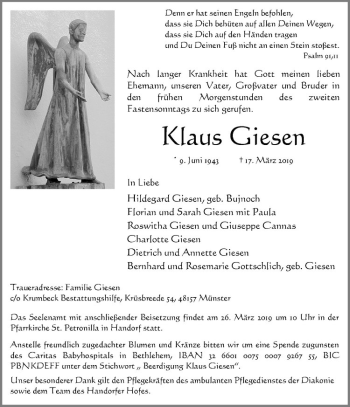Anzeige von Klaus Giesen von Westfälische Nachrichten