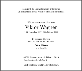Anzeige von Viktor Wagner von Westfälische Nachrichten