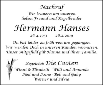 Anzeige von Hermann Hanses von Westfälische Nachrichten