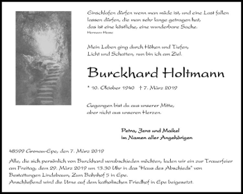 Anzeige von Burckhard Holtmann von Westfälische Nachrichten
