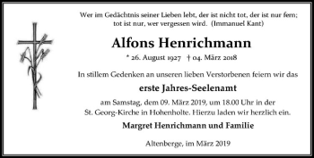 Anzeige von Alfons Henrichmann von Westfälische Nachrichten