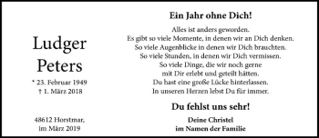 Anzeige von Ludger Peters von Westfälische Nachrichten