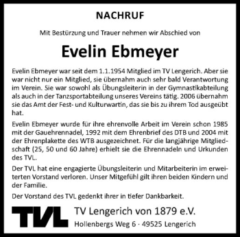 Anzeige von Evelin Ebmeyer von Westfälische Nachrichten