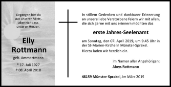 Anzeige von Elly Rottmann von Westfälische Nachrichten