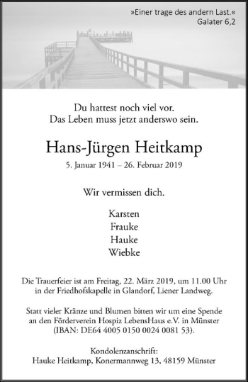 Anzeige von Hans-Jürgen Heitkamp von Westfälische Nachrichten