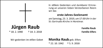 Anzeige von Monika Raub von Westfälische Nachrichten