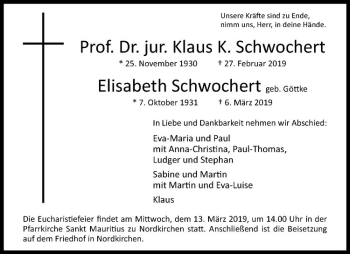 Anzeige von Elisabeth Schwochert von Westfälische Nachrichten