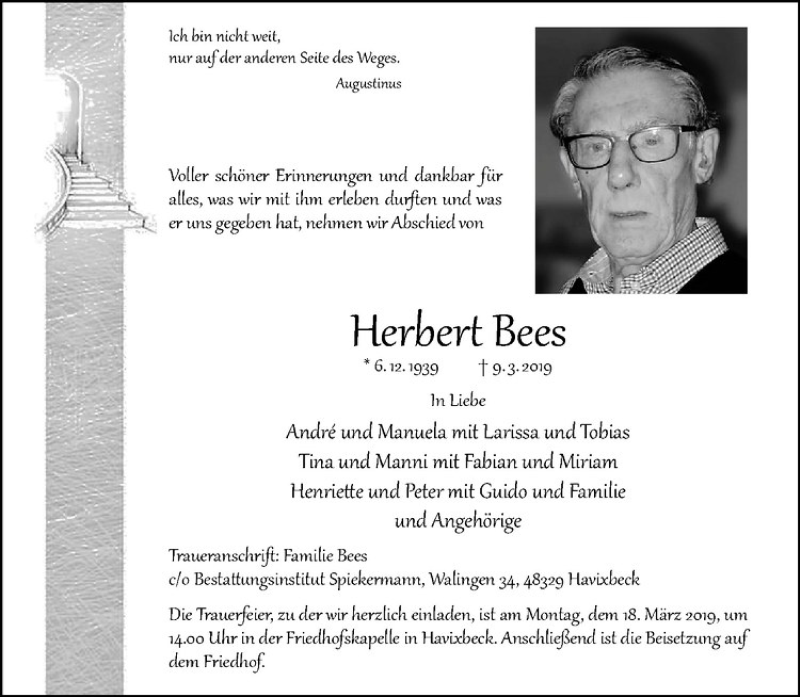  Traueranzeige für Herbert Bees vom 13.03.2019 aus Westfälische Nachrichten
