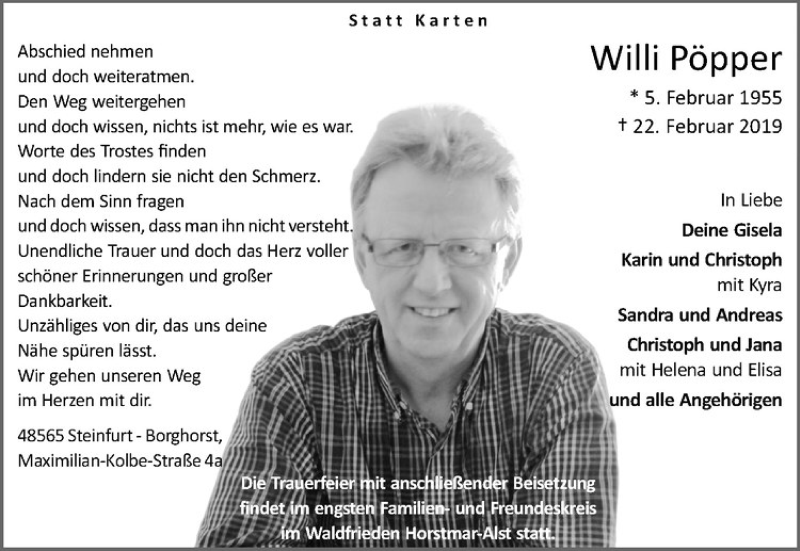  Traueranzeige für Willi Pöpper vom 02.03.2019 aus Westfälische Nachrichten