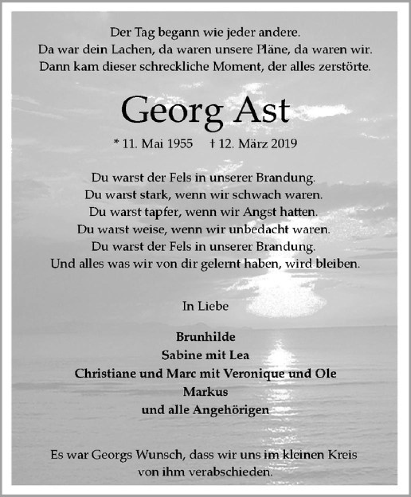  Traueranzeige für Georg Ast vom 18.03.2019 aus Westfälische Nachrichten
