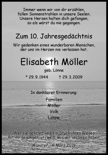 Anzeige von Elisabeth Möller von Westfälische Nachrichten