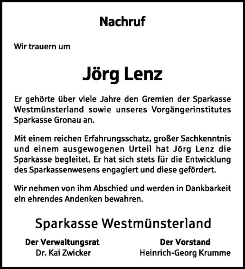  Traueranzeige für Jörg Lenz vom 20.03.2019 aus Westfälische Nachrichten