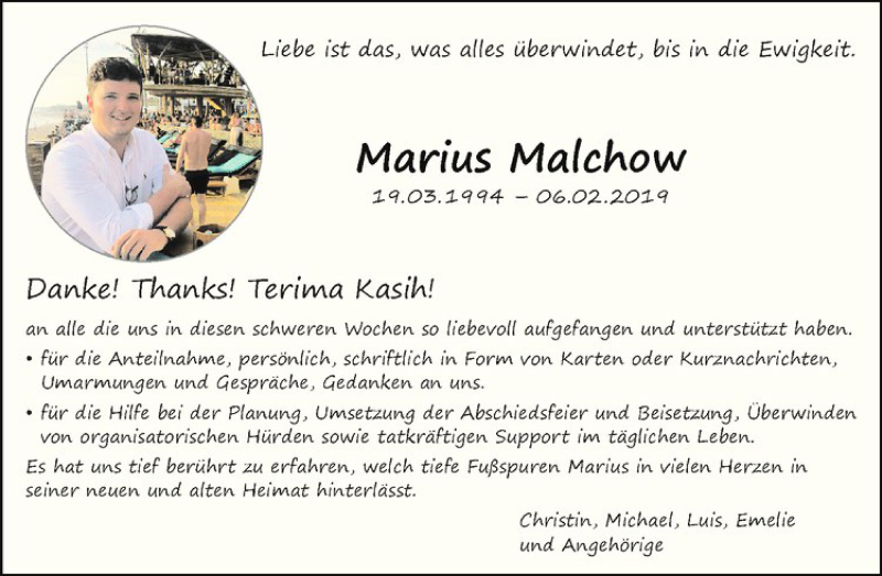  Traueranzeige für Marius Malchow vom 23.03.2019 aus Westfälische Nachrichten